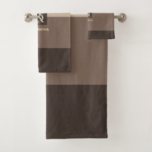 Mokka Latte Farbpalette Stripes Monogramm Badhandtuch Set