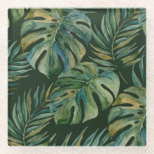 Moku-Insel Hawaiianische Aquarell-Monstera - Grün Glasuntersetzer