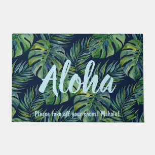 Moku-Insel Hawaiianische Aquarell-Monstera - Navy Fußmatte