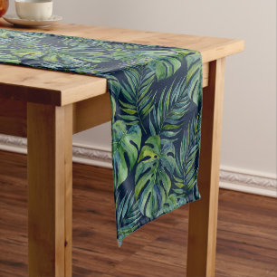 Moku-Insel Hawaiianische Aquarell-Monstera - Navy Kurzer Tischläufer