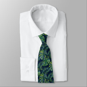 Moku Island Hawaiianische Aquarell-Monstera -Navy Krawatte