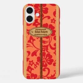 Mokuleia Hawaiian Imitats Wood Monogram Surfboard iPhone 16 Plus Hülle