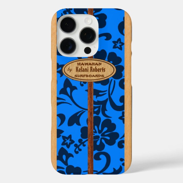 Mokuleia Hawaiian Imitats Wood Monogram Surfboard  iPhone 16 Pro Hülle (Rückseite)