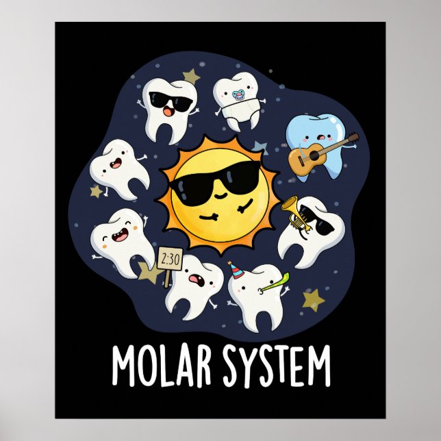Molar System Funny Dental Astronomie Pun Dark BG Poster (Vorne)