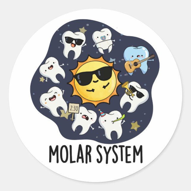 Molar System Funny Dental Astronomie Pun Runder Aufkleber (Vorderseite)