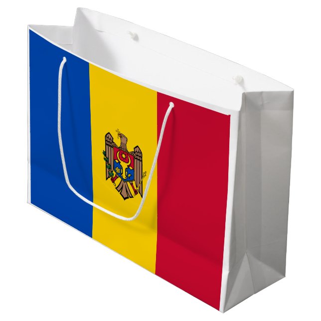 Moldau-Flagge Große Geschenktüte (Vorderseite Schrägansicht)