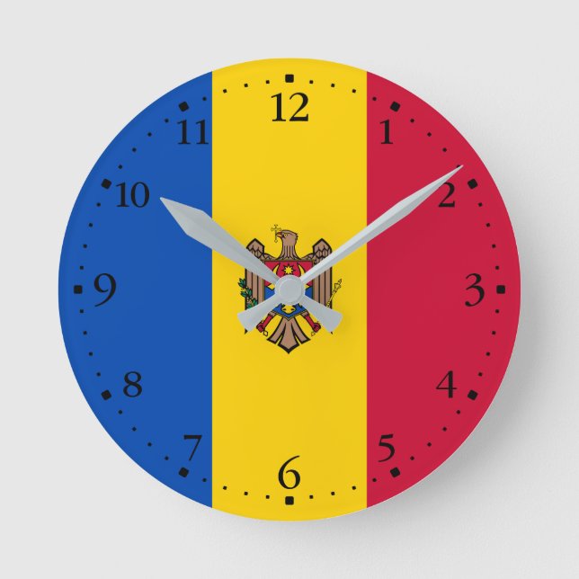 Moldau-Flagge Runde Wanduhr (Vorderseite)