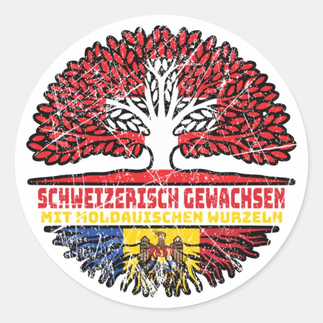 Moldau Moldauisch Schweizer Schweiz Baum Wurzel Runder Aufkleber (Vorderseite)