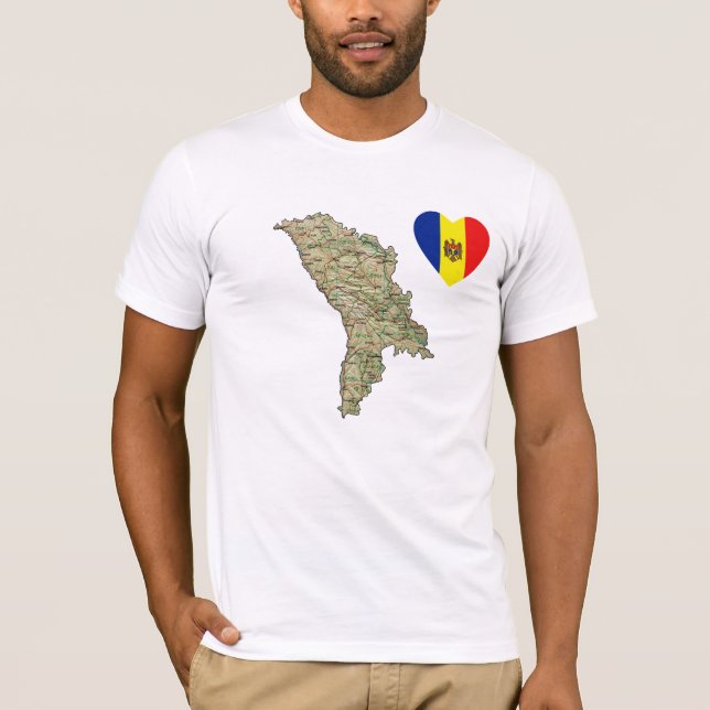 Moldavie Drapeau Coeur et carte T-shirt (Devant)