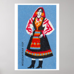 Moldawische Frau - Streichholzschachtel-Druck - Äs Poster