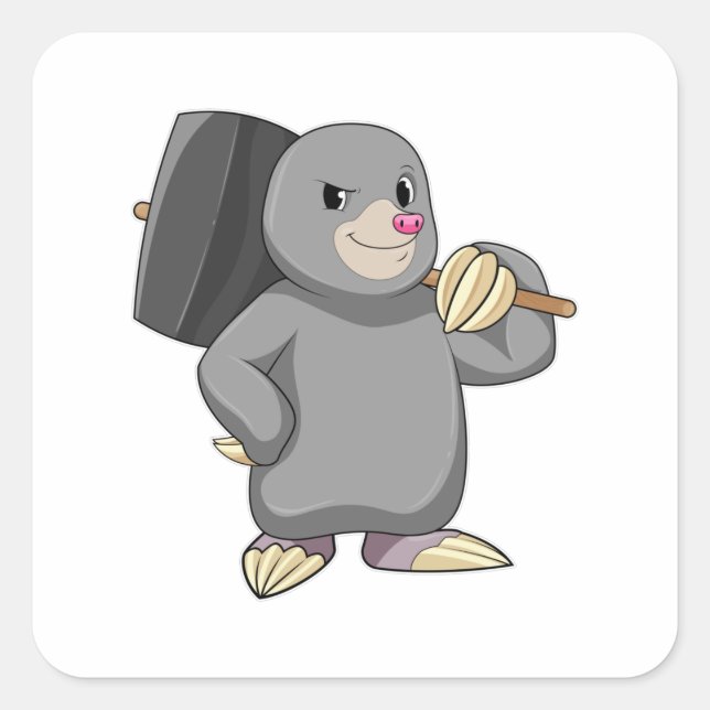 Mole als Handyman mit Hammer Quadratischer Aufkleber (Vorderseite)