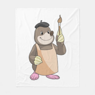 Mole als Maler mit Pinsel Fleecedecke