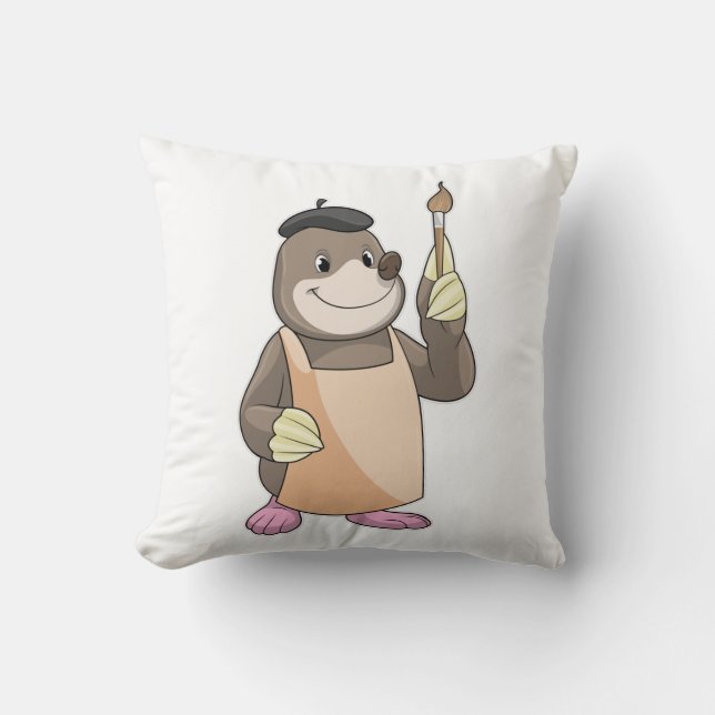 Mole als Maler mit Pinsel Kissen (Vorderseite)