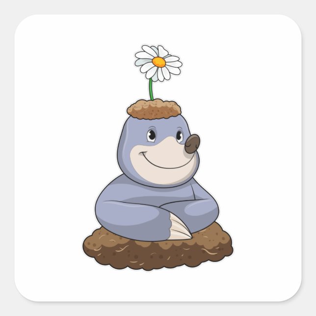Mole mit Daisy-Blume Quadratischer Aufkleber (Vorderseite)
