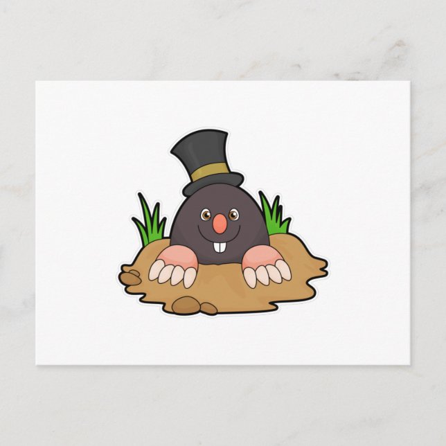 Mole mit Molehill & Hat Postkarte (Vorderseite)