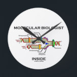 Molecular Biologist Inside (DNA Replication) Runde Wanduhr<br><div class="desc">Showcase your wry molecular biology sense of style with this clock featuring all key components of DNA replication along with the saying "Molecular Biologist Inside".</div>