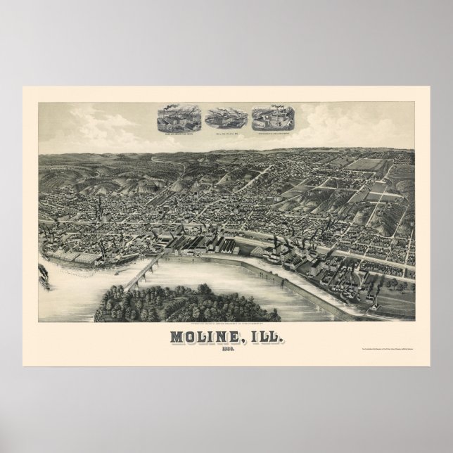 Moline, IL Panorama Karte - 1889 Poster (Vorne)