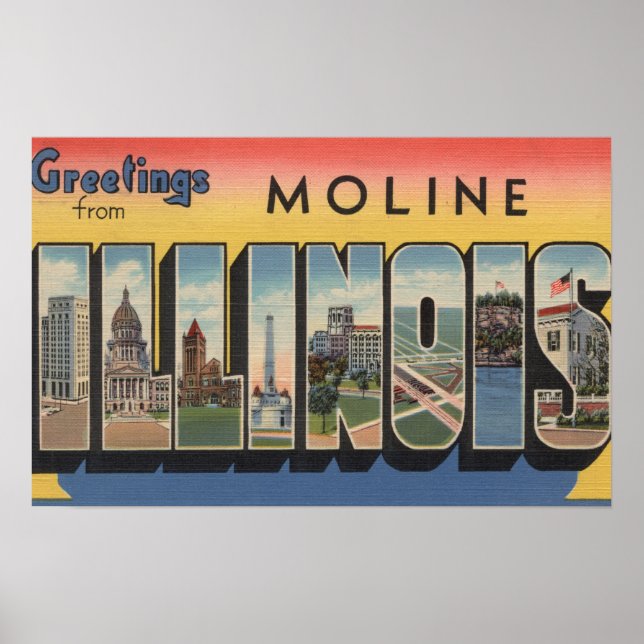 Moline, Illinois - Große Buchstabenszenen Poster (Vorne)