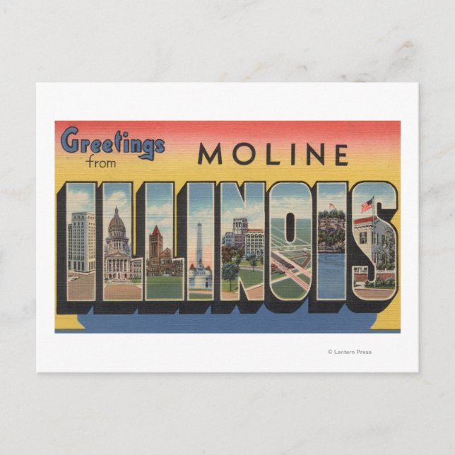 Moline, Illinois - Große Buchstabenszenen Postkarte (Vorderseite)