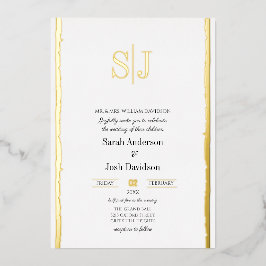 Molkenkorrektur Einfache White Monogram Hochzeit Folieneinladung
