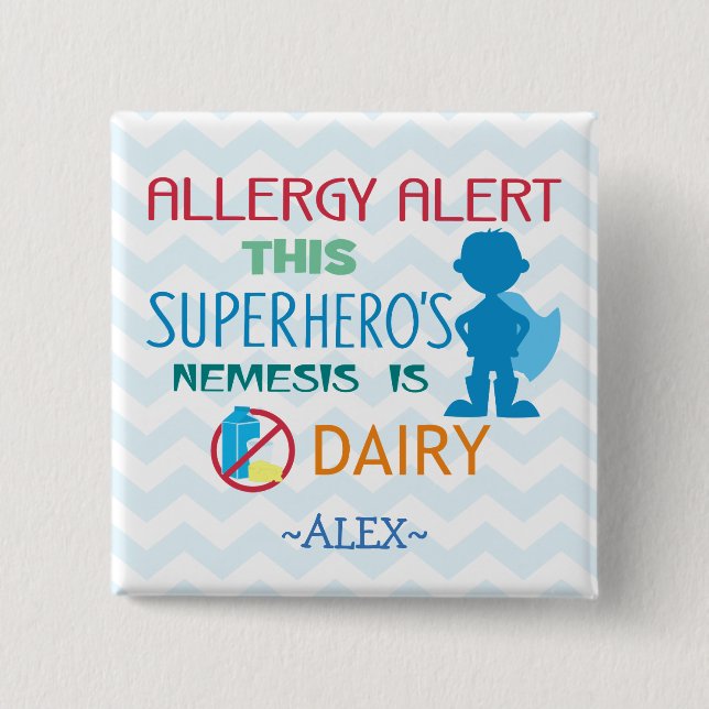 Molkereiallergie-Alarm-Superheld-Jungen-Knopf Button (Vorderseite)