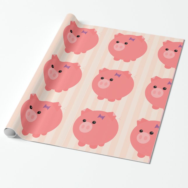 Molliges Schwein mit Rosa Stripes Geschenkpapier (Ungerollt)