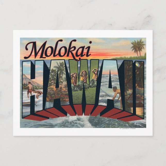 Molokai, Hawaii - Große Buchstabenszenen Postkarte (Vorderseite)