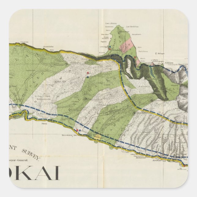 Molokai, Hawaii Quadratischer Aufkleber (Vorderseite)