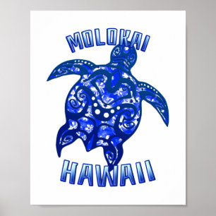 Molokai Hawaii Vacation Tribal Turtle Poster