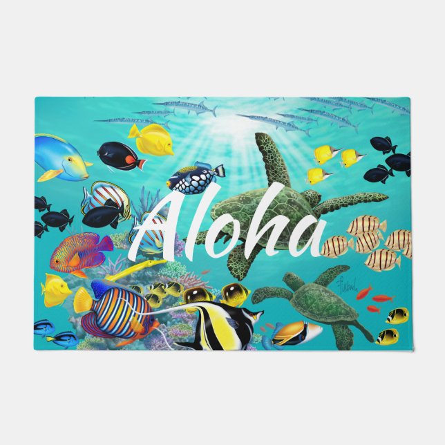 Molokini Bucht-hawaiische tropische Fische Aloha Fußmatte (Vorderseite)
