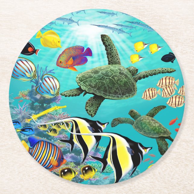 Molokini Cove Hawaii Tropischer Fisch-Meeresschild Runder Pappuntersetzer (Vorderseite)