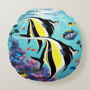 Molokini Cove Hawaiian Angel Fisch reversible Rundes Kissen