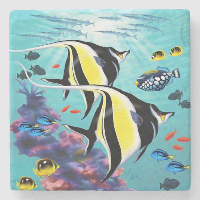 Molokini Cove Hawaiian Angel Fish Tropical Steinuntersetzer (Vorderseite)