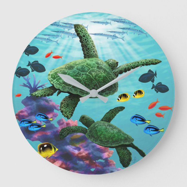 Molokini Cove Hawaiian Sea Turtles Tropical Große Wanduhr (Vorderseite)