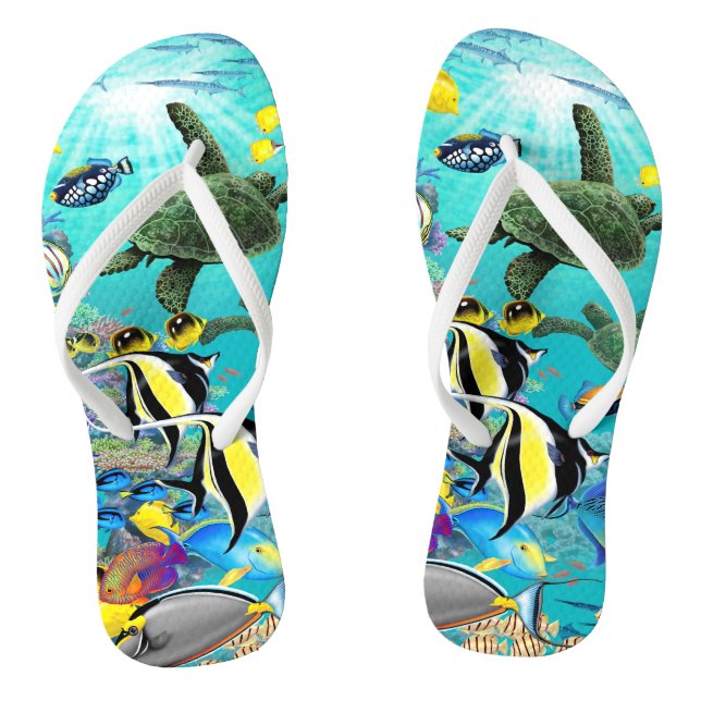 Molokini Cove Hawaiian Tropical Fish Sea Turtle Flip Flops (Fußbett)
