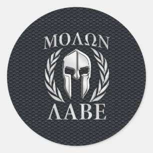 Molon Labe Chrom mag spartanischen Sturzhelm auf Runder Aufkleber