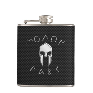 Molon Labe Chrom-spartanischer Sturzhelm auf Flachmann
