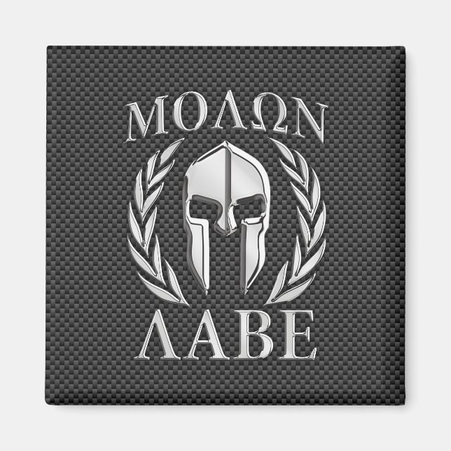 Molon Labe Chrome Spartan Helm auf Kohlenstofffase Magnet (Vorne)