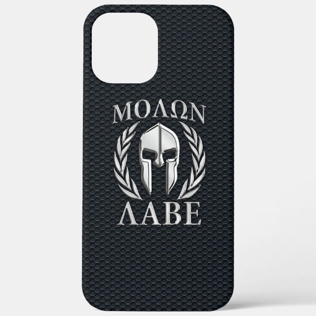 Molon Labe Chrome Spartan Helmet auf Grille Case-Mate iPhone Hülle (Rückseite)