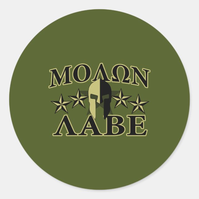 Molon Labe Spartan 5 Sterne Olive Green Runder Aufkleber (Vorderseite)