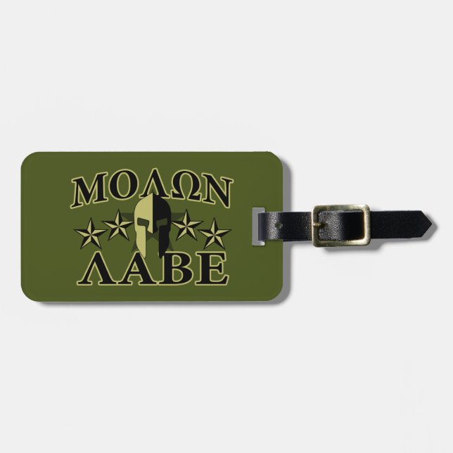 Molon Labe Spartan 5 Sterne Olivenbaum Gepäckanhänger (Vorderseite horizontal)