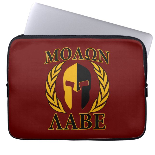 Molon Labe Spartan Helmet Laurels Burgundy Accent Laptopschutzhülle (Vorderseite)