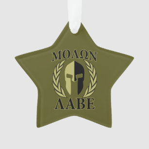 Molon Labe Spartan Helmet Laurels Olive Green Ornament