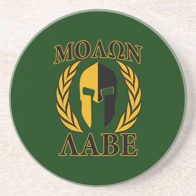 Molon Labe Spartan Laurels on Forest Green Sandstein Untersetzer (Vorne)
