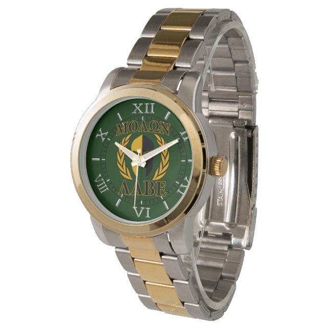 Molon Labe Spartan Laurels zum grünen Dial des Wal Armbanduhr (Schrägansicht)