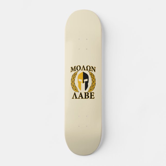 Molon Labe Spartan Mask Laurels Beige Accent Skateboard (Vorderseite)