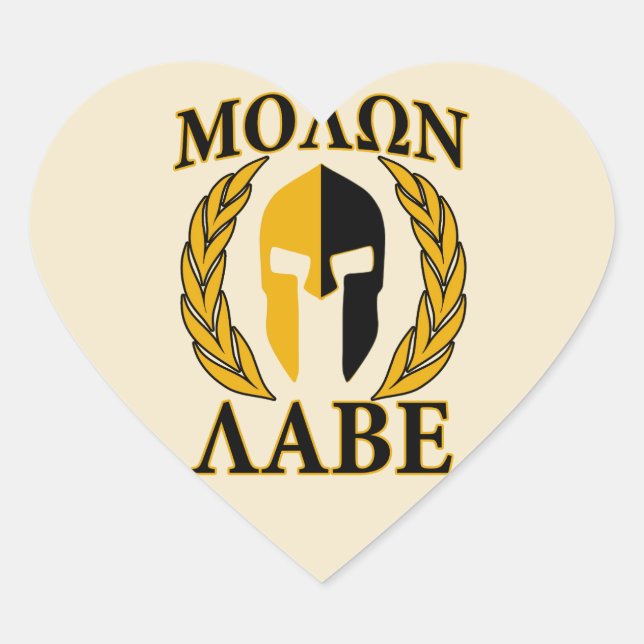 Molon Labe Spartan Mask Laurels Beige Dekoration Herz-Aufkleber (Vorderseite)