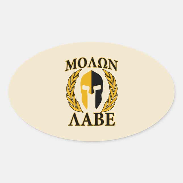Molon Labe Spartan Mask Laurels Beige Dekoration Ovaler Aufkleber (Vorderseite)