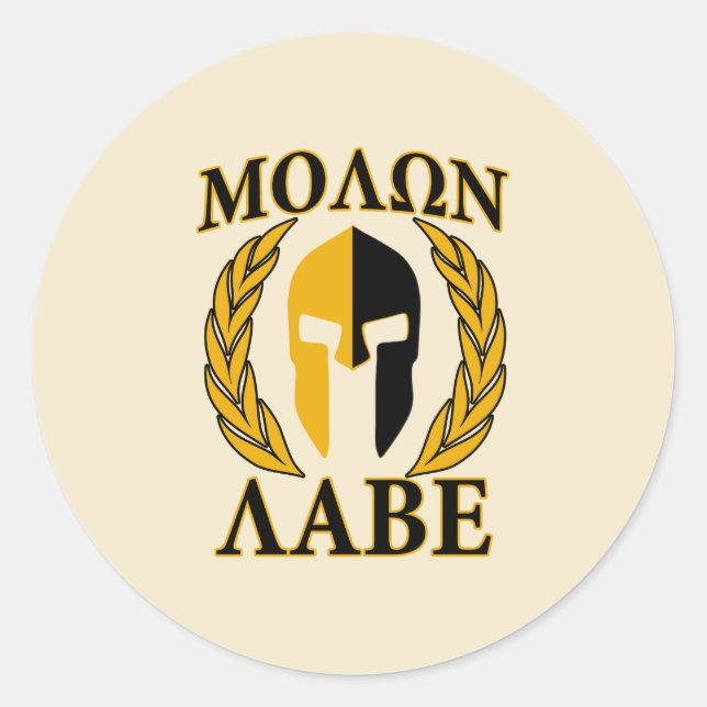 Molon Labe Spartan Mask Laurels Beige Dekoration Runder Aufkleber (Vorderseite)