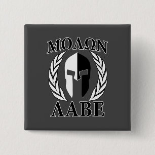 Molon Labe Spartan Mask Laurels Monochrome Button